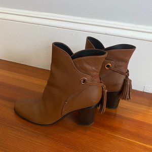 M. Gemi Brown Fringe Heeled Bootie, Size 39